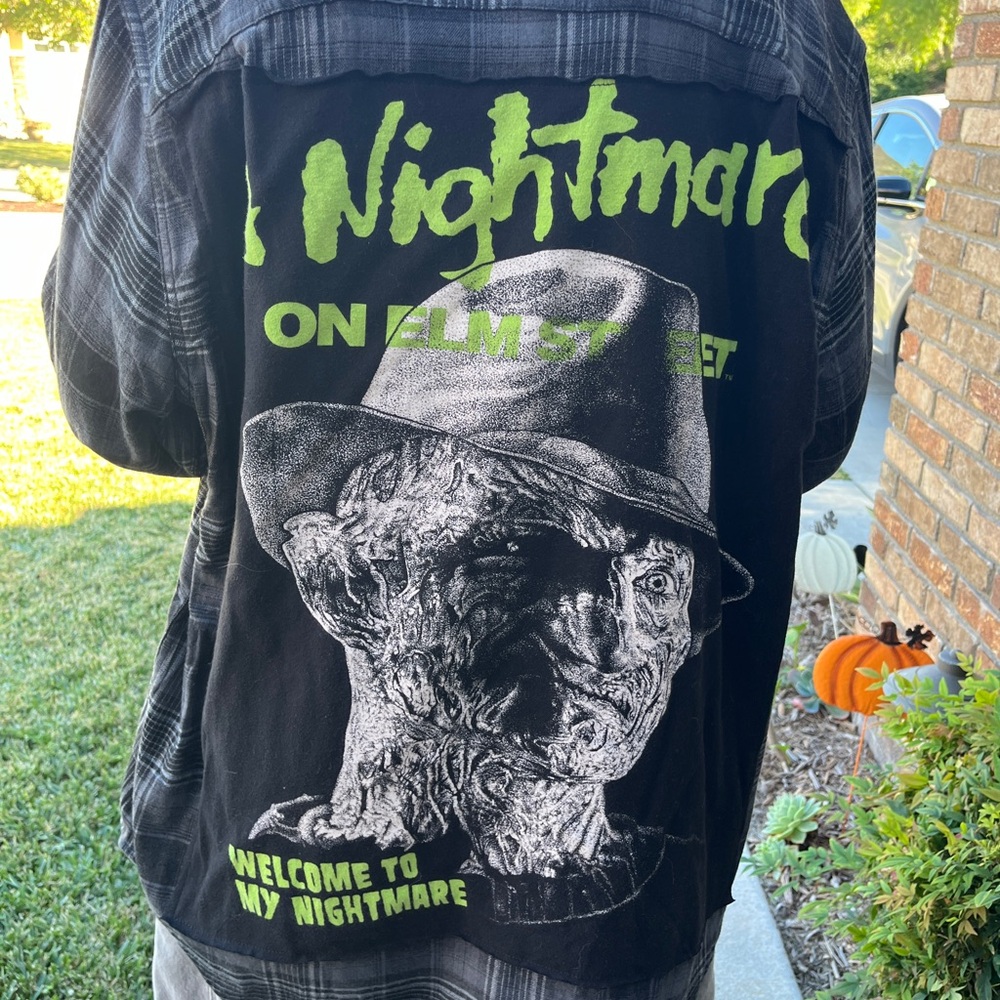 Nightmare on Elm Street Halloween Flannel Shirt upcycled unisex Size XL